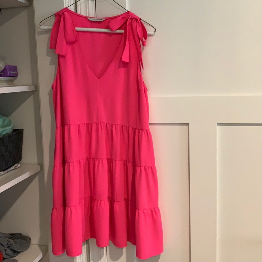Amanda Uprichard Hot Pink Tie-Shoulder Tiered Dress